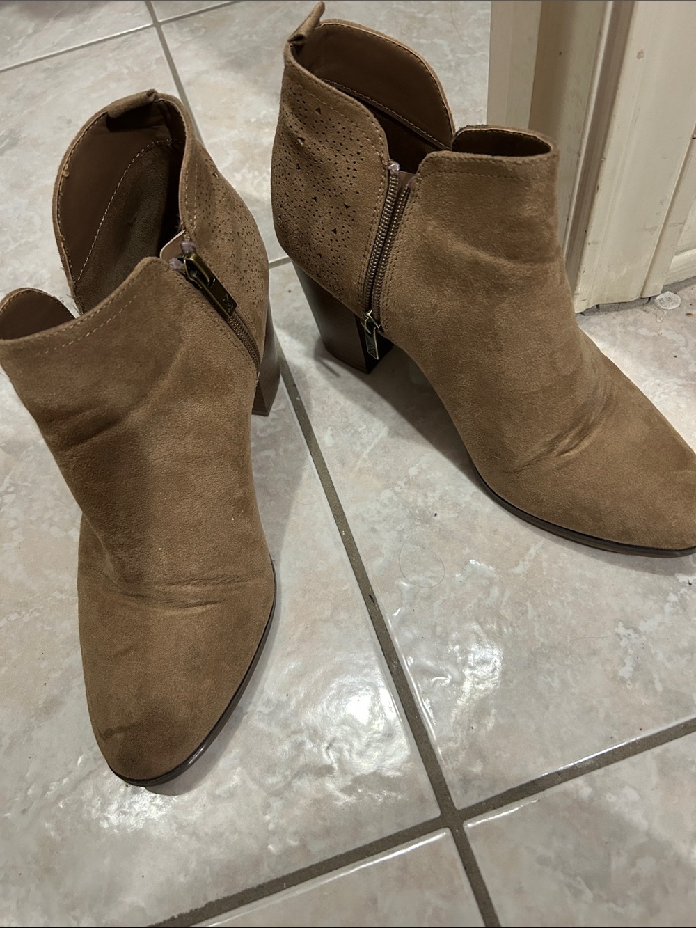 Women's Suede Ankle Booties in Brown - Side Zip Heel - Picture 1 of 1